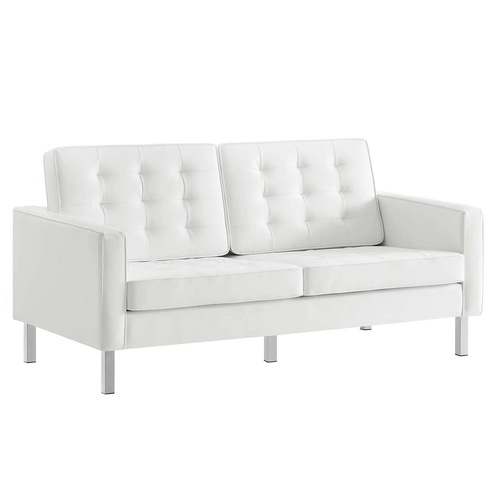 Silver White Tufted Vegan Leather Loveseat Z9770