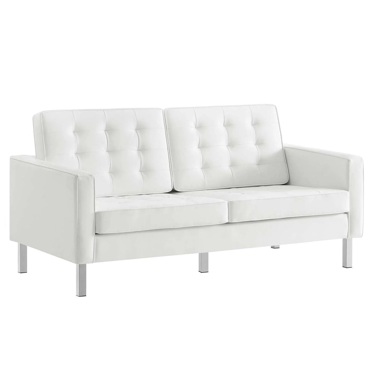 Silver White Tufted Vegan Leather Loveseat Z9770
