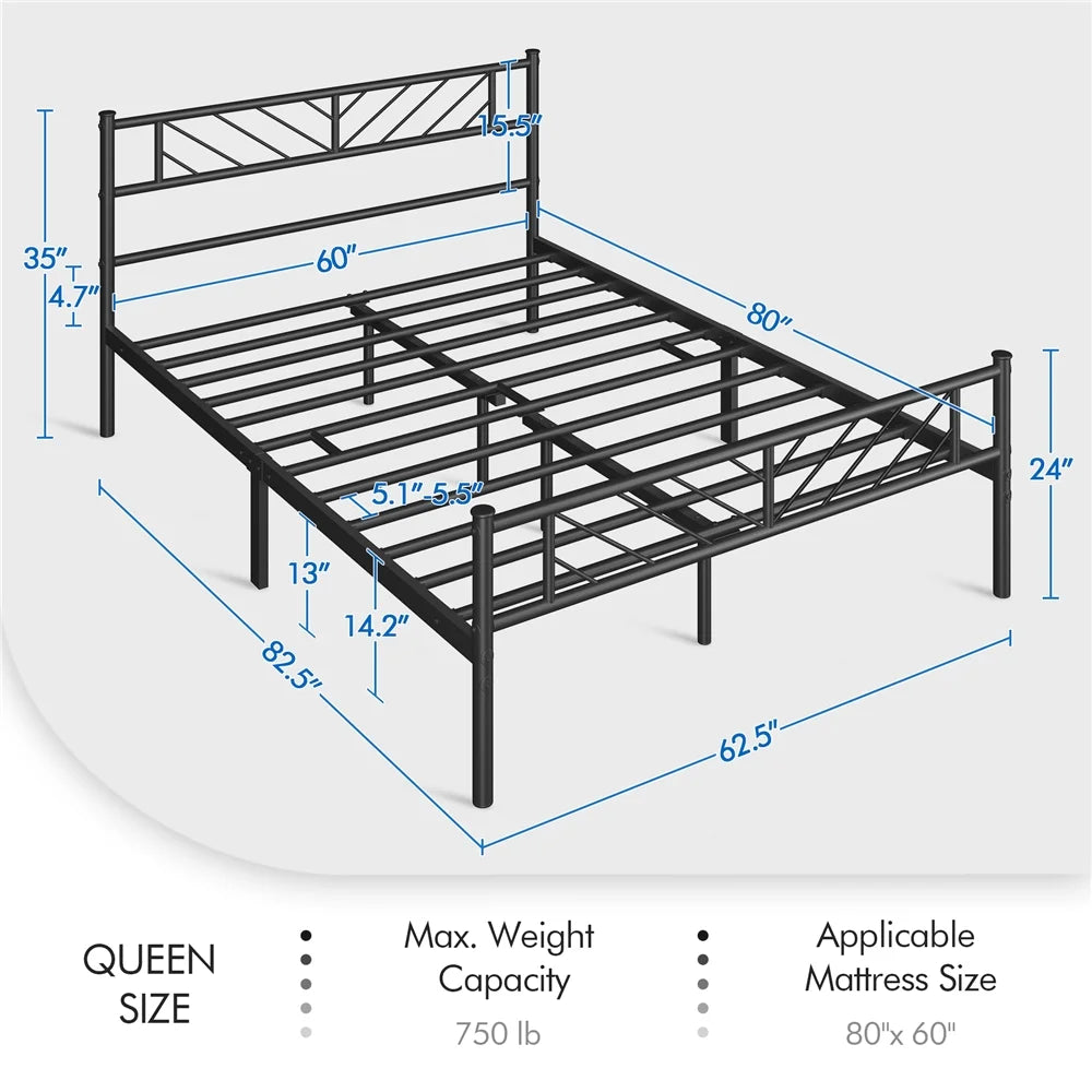 Queen Metal Platform Bed with Arrow Design Headboard and Footboard C683643
