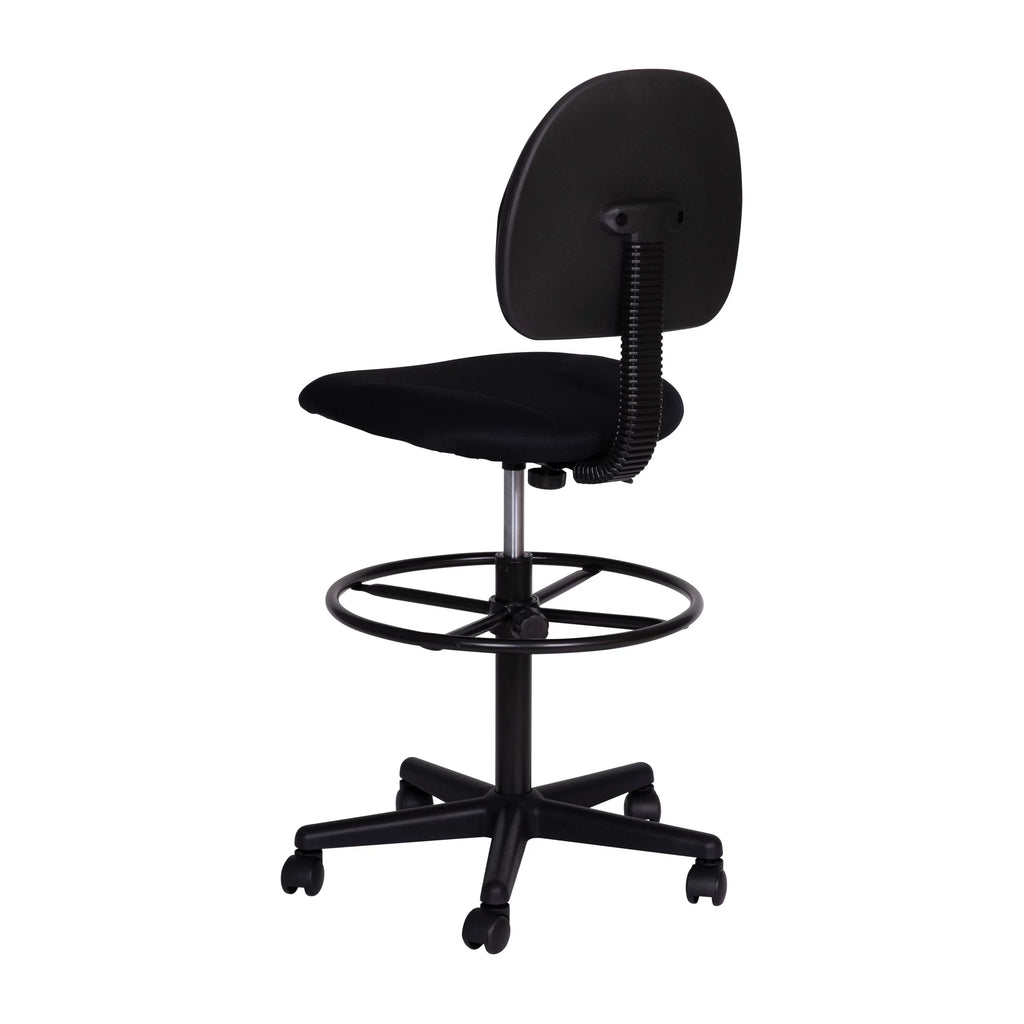Black Fabric Mid-Back Drafting Chair with Footring P69846