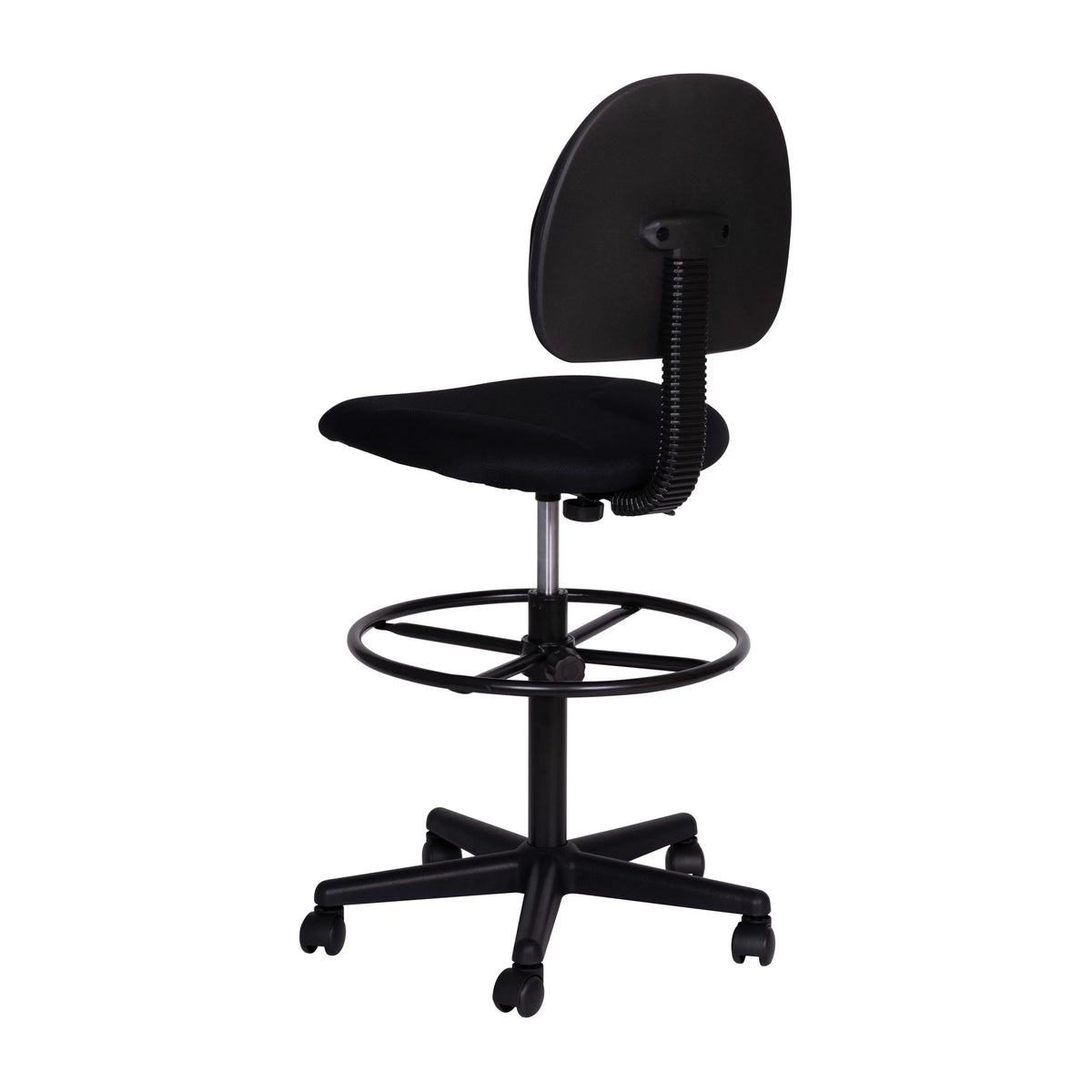 Black Fabric Mid-Back Drafting Chair with Footring P69846