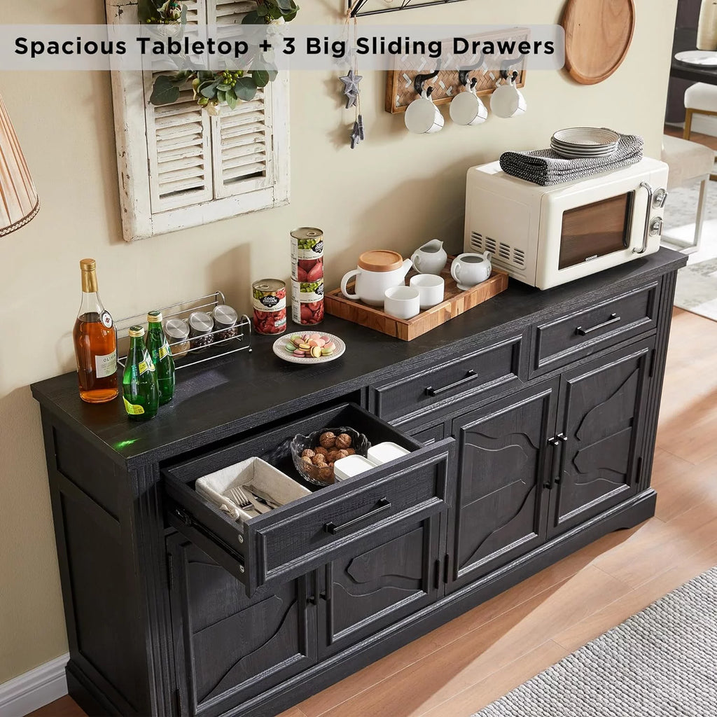 Black 3 Drawer 4 Door Sideboard Storage Cabinet F400