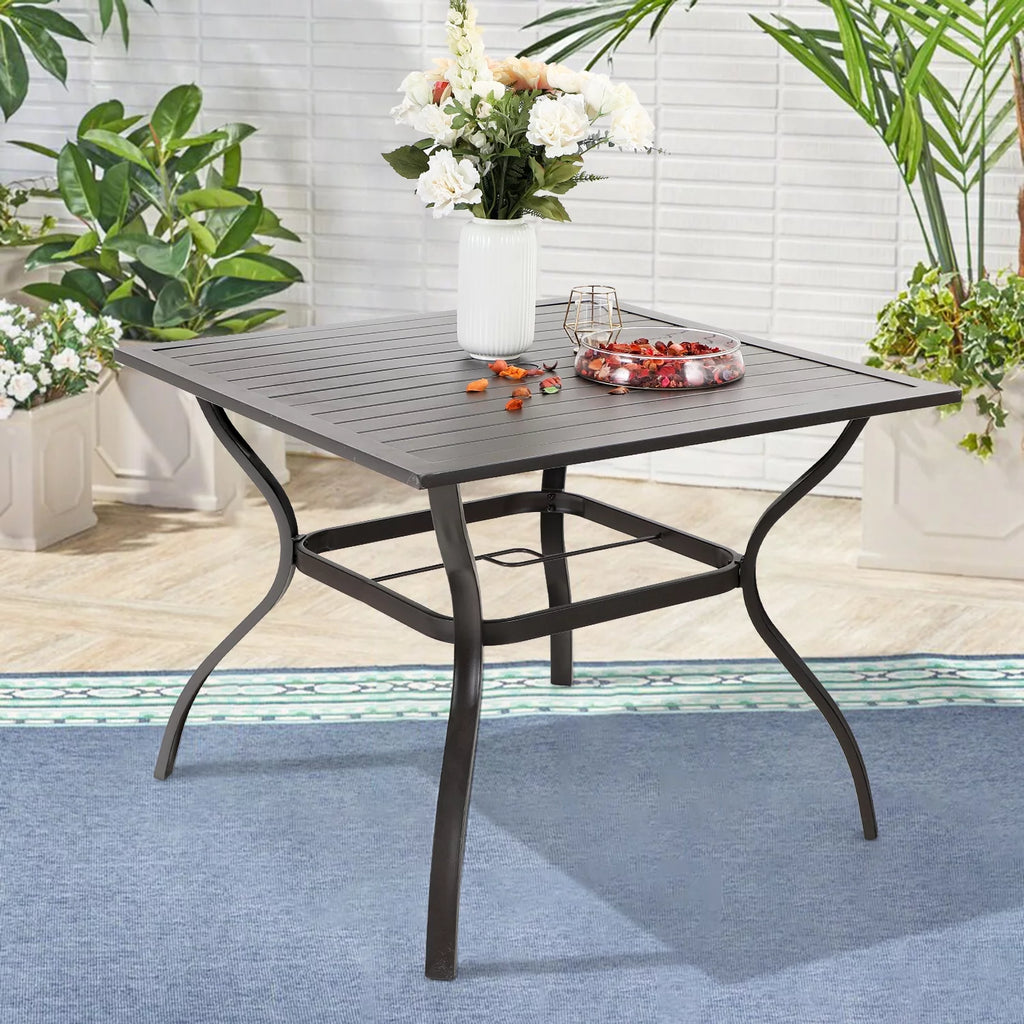 Metal Steel Slat 37 inch Dining Table with Umbrella Hole K73814