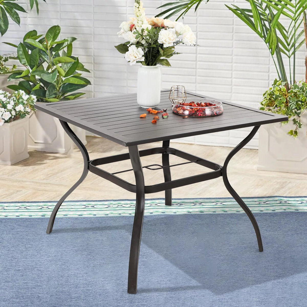 Metal Steel Slat 37 inch Dining Table with Umbrella Hole K73814