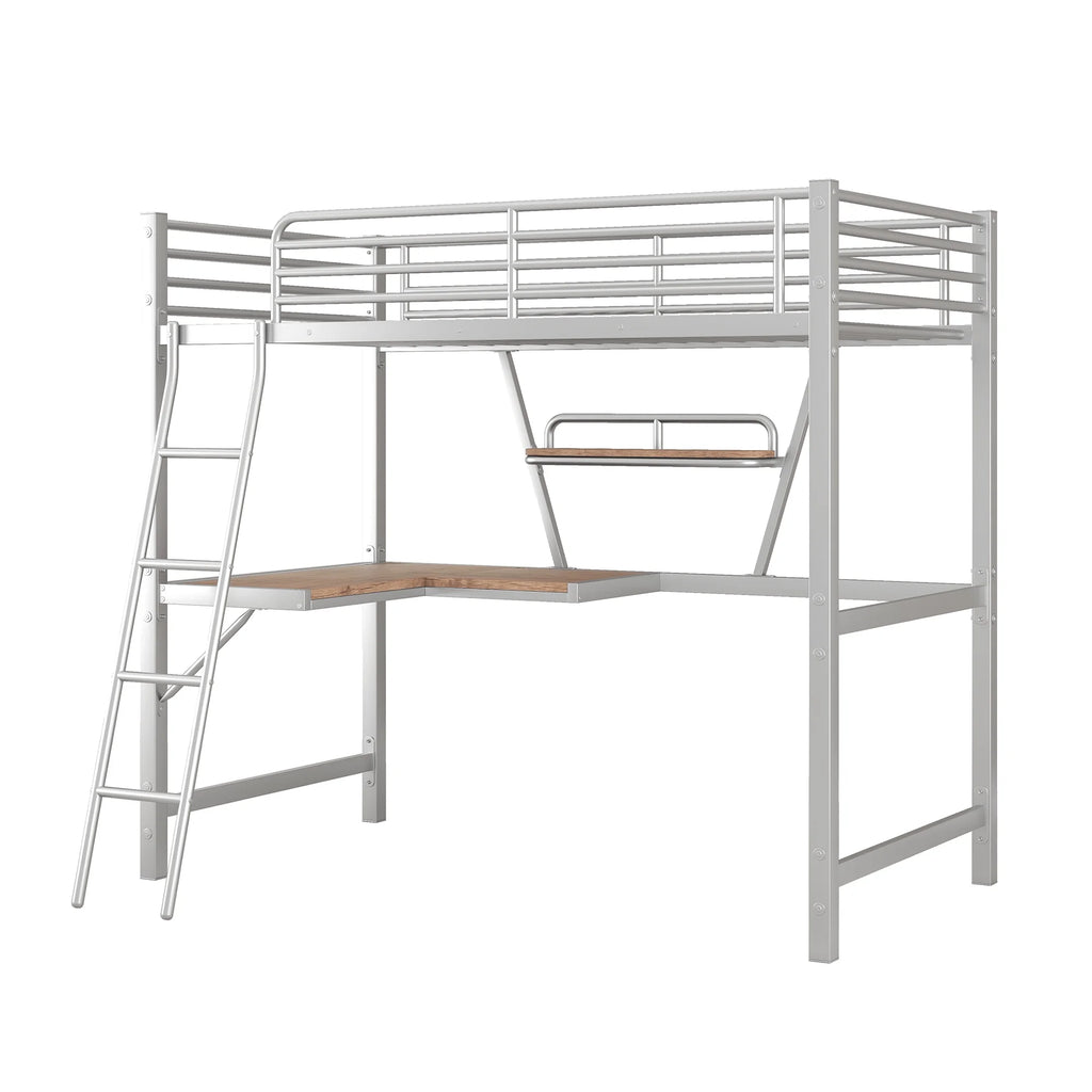 Metal Loft Bed with Desk and Shelf V81258