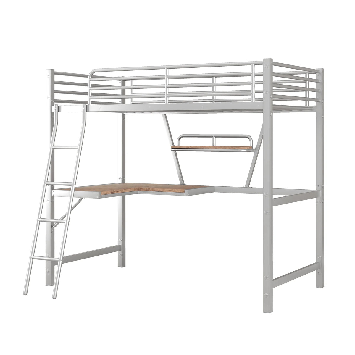 Metal Loft Bed with Desk and Shelf V81258