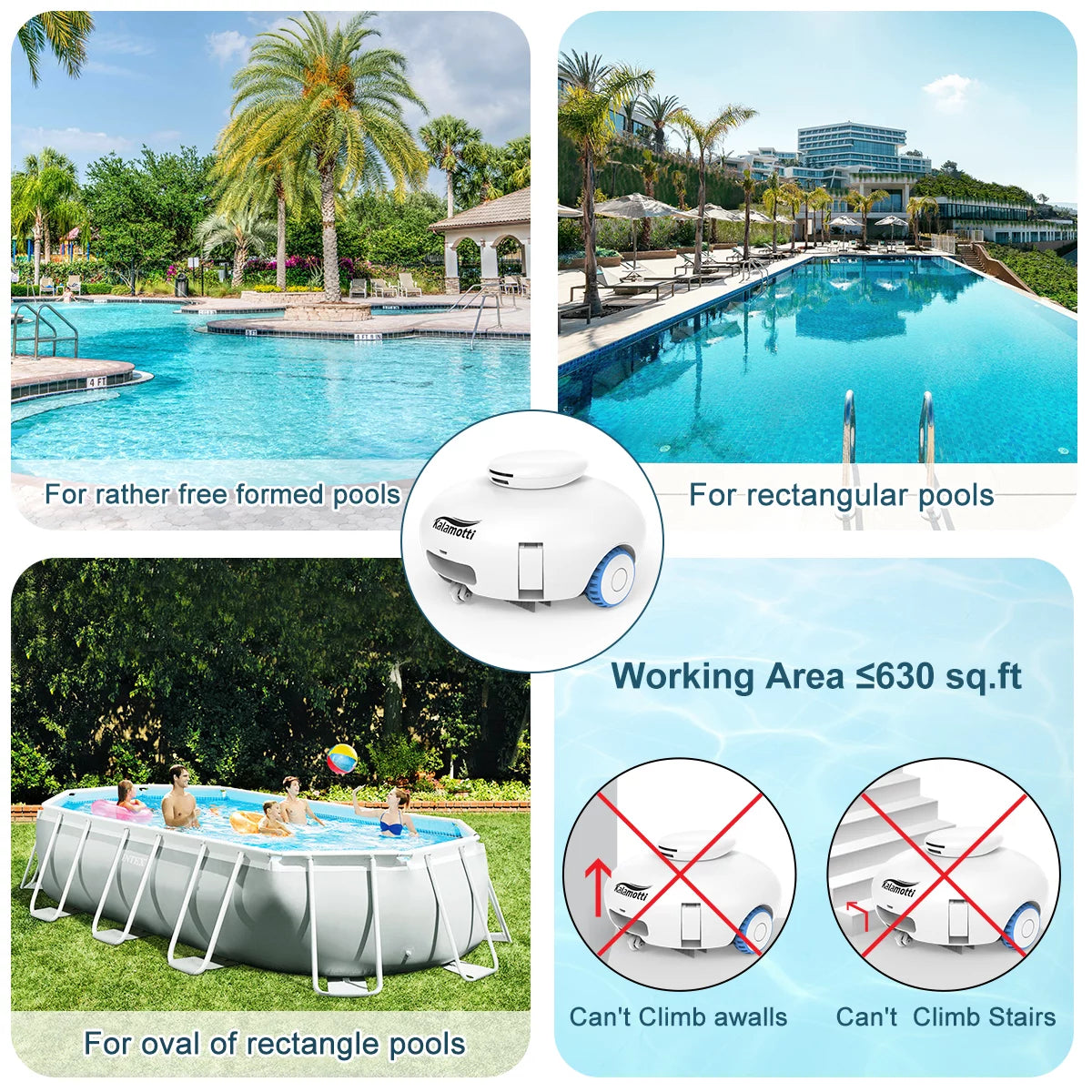 Cordless Robotic Pool Vacuum Cleaner 7500mAh Rechargeable IPX8 Waterproof P386