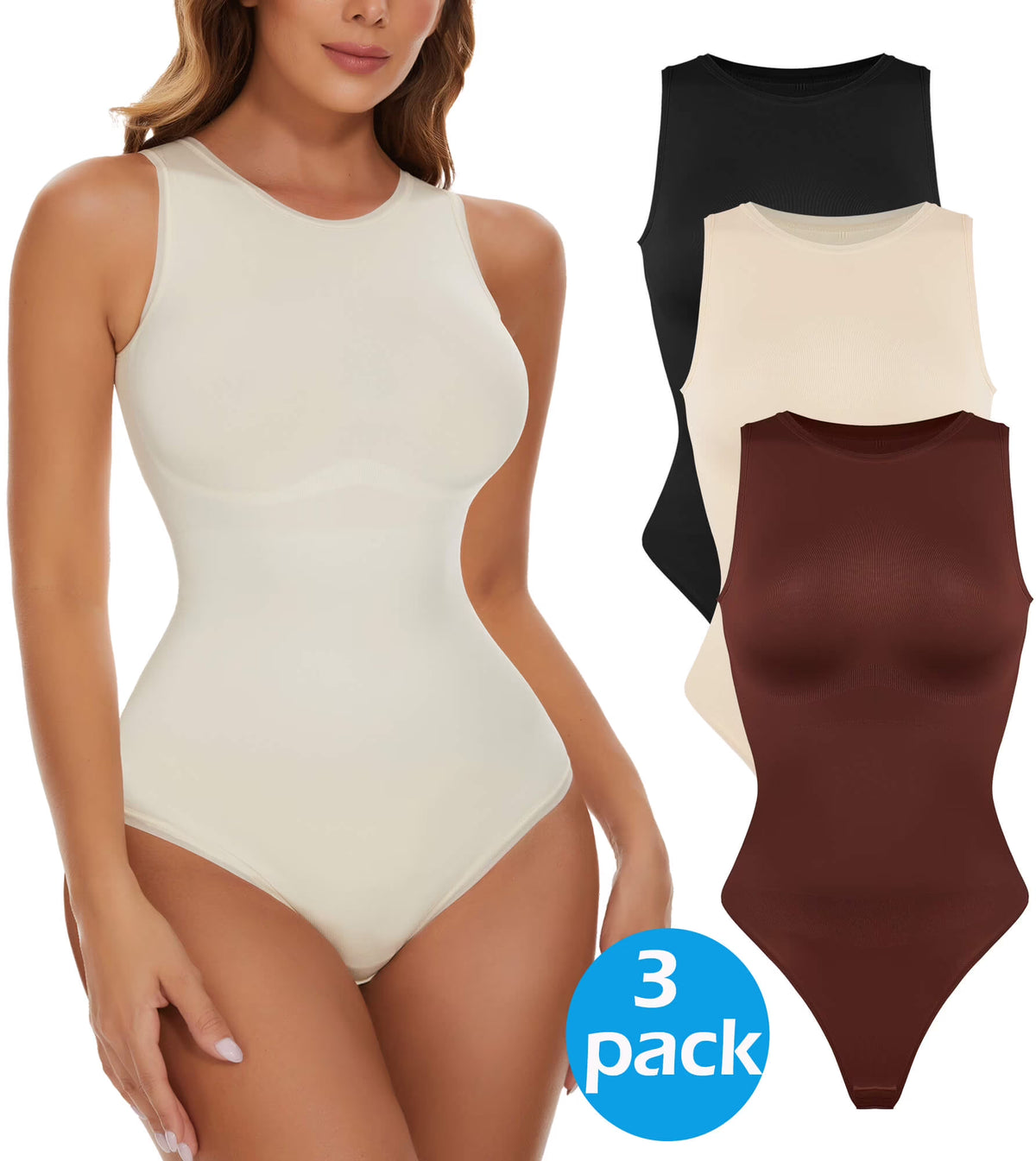 3 Packs Sleeveless Seamless Shapewear Bodysuits S55024