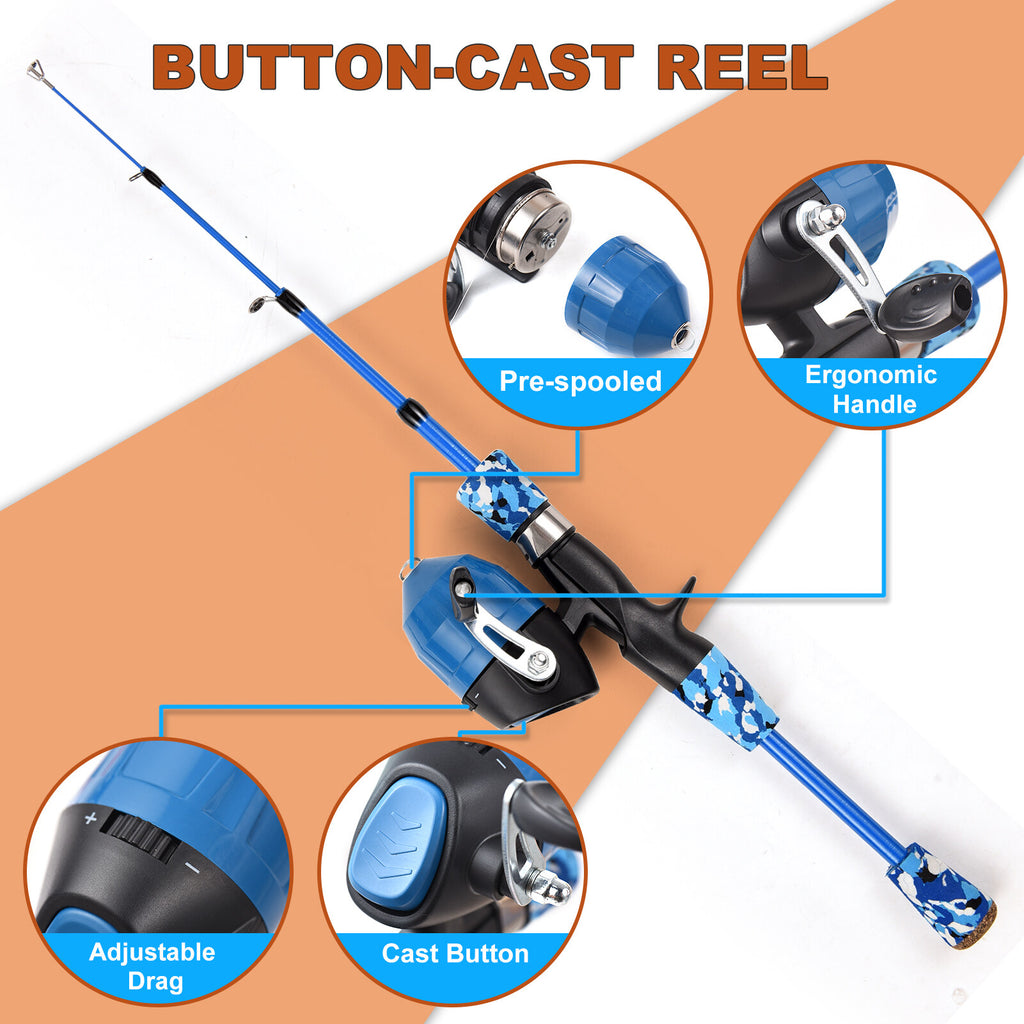 Kids Fishing Rod and Reel Combo Telescopic Casting Rod with Spincast Reel and Carry Bag D140