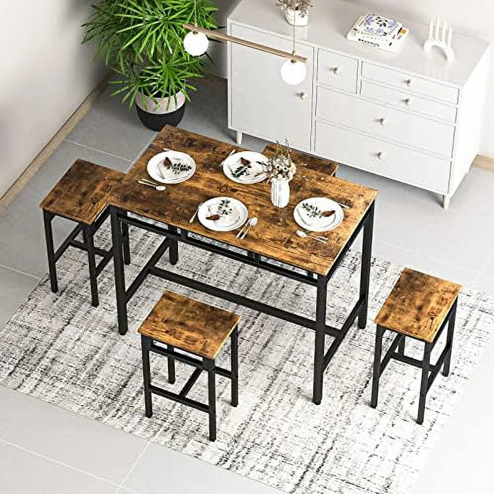 5 Piece Metal and Wood Dining Table and Chairs Set V539