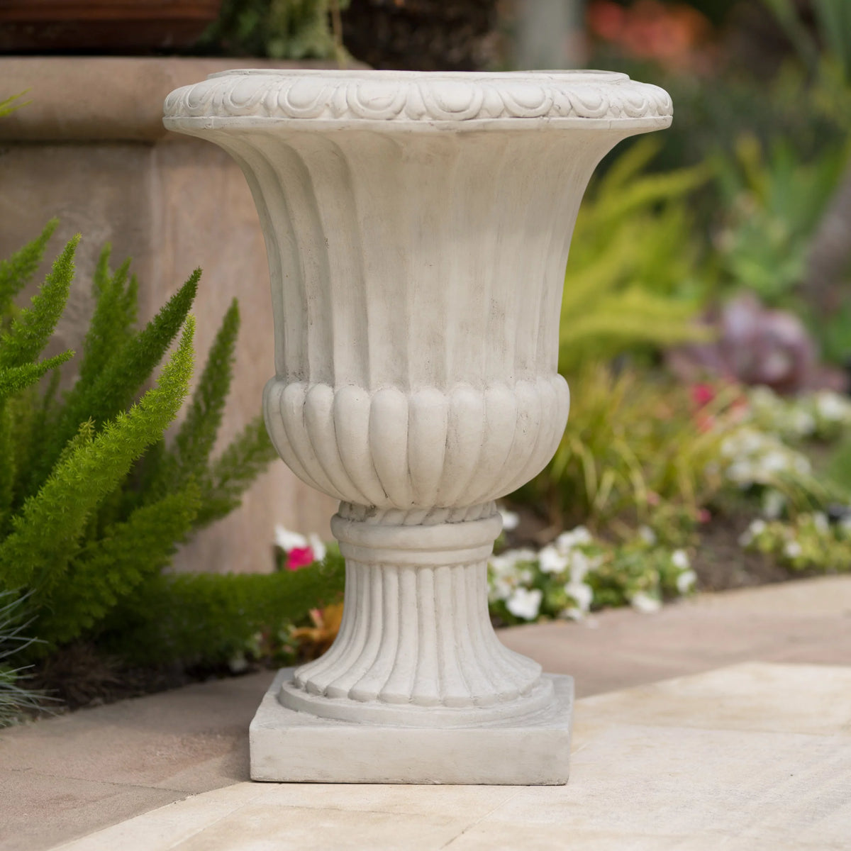 Antique White Concrete Urn Planter M268