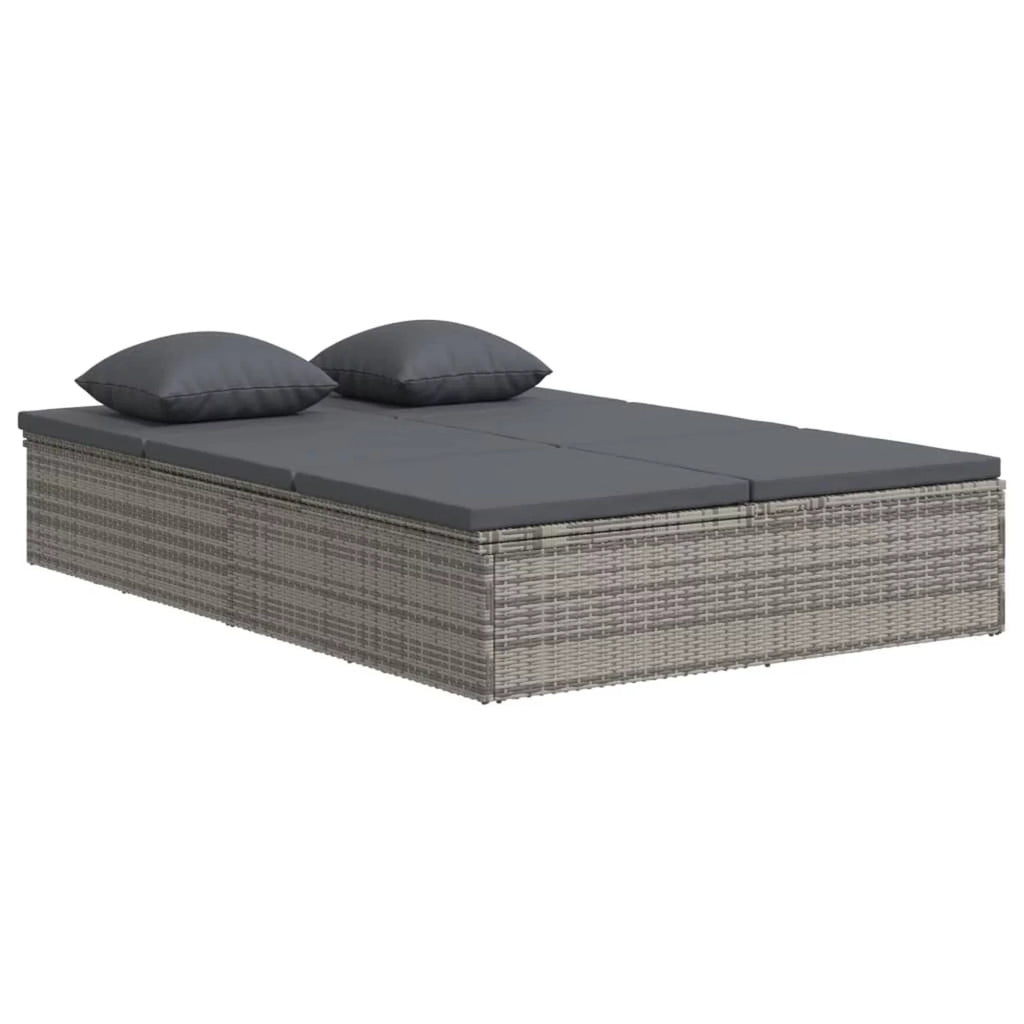 Convertible Sun Bed with Cushions Poly Rattan Dark Gray P961180