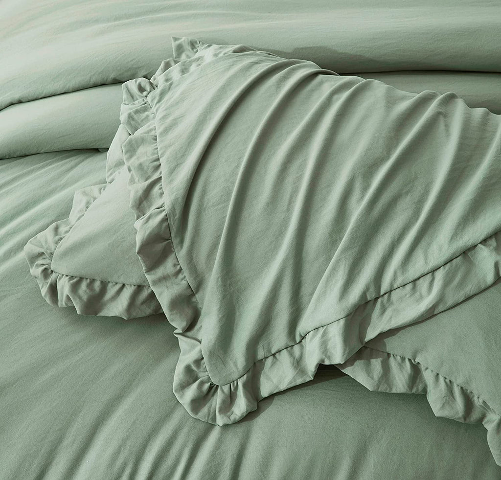 Sage Green Ruffled Edge Microfiber Comforter Set H254668