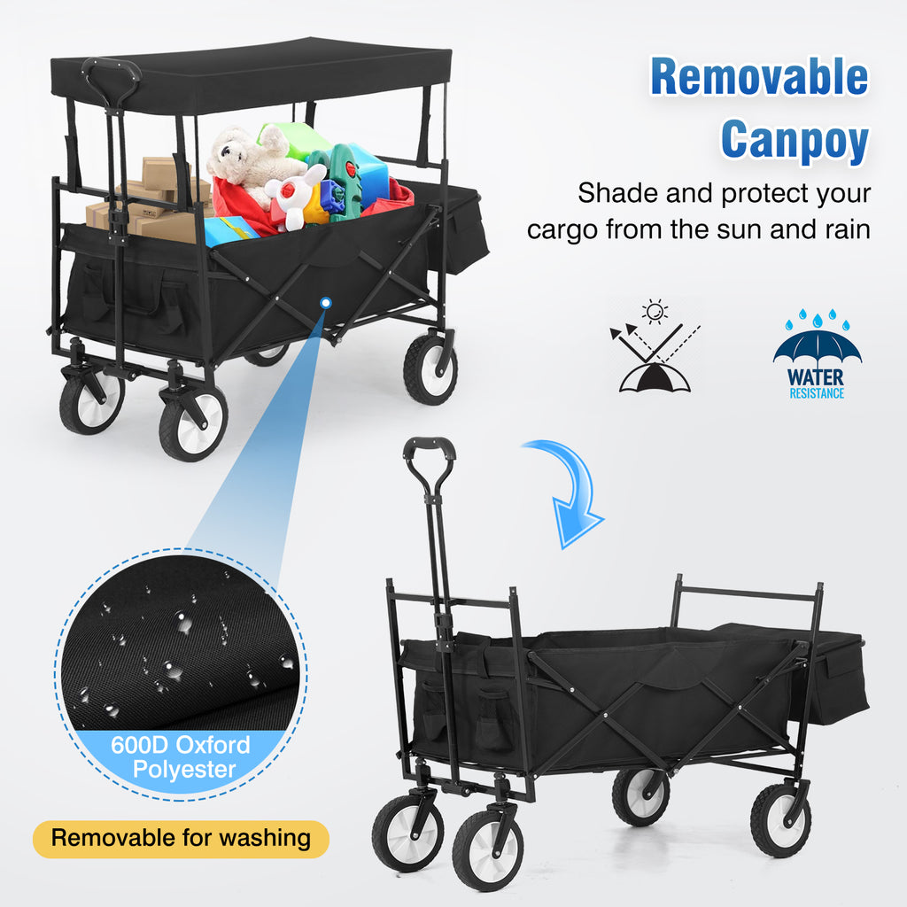 Black Folding Wagon Cart with Removable Canopy X26127