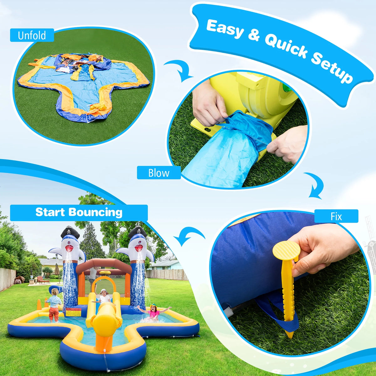 Inflatable Water Slide Park Bounce House Splash Pool Z53699