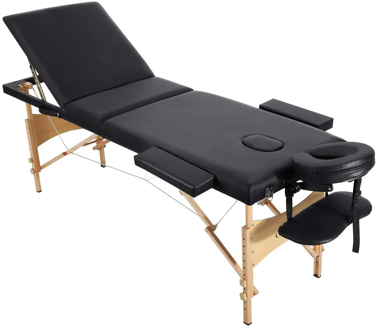 Portable Height Adjustable 3 Sections Wooden Massage Table with Face Hole and Carrying Bag T7826