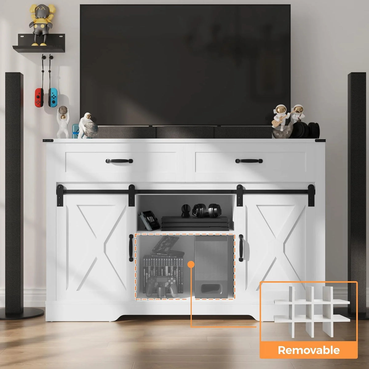 52" White Storage Cabinet with Wine Rack & Drawers V288699