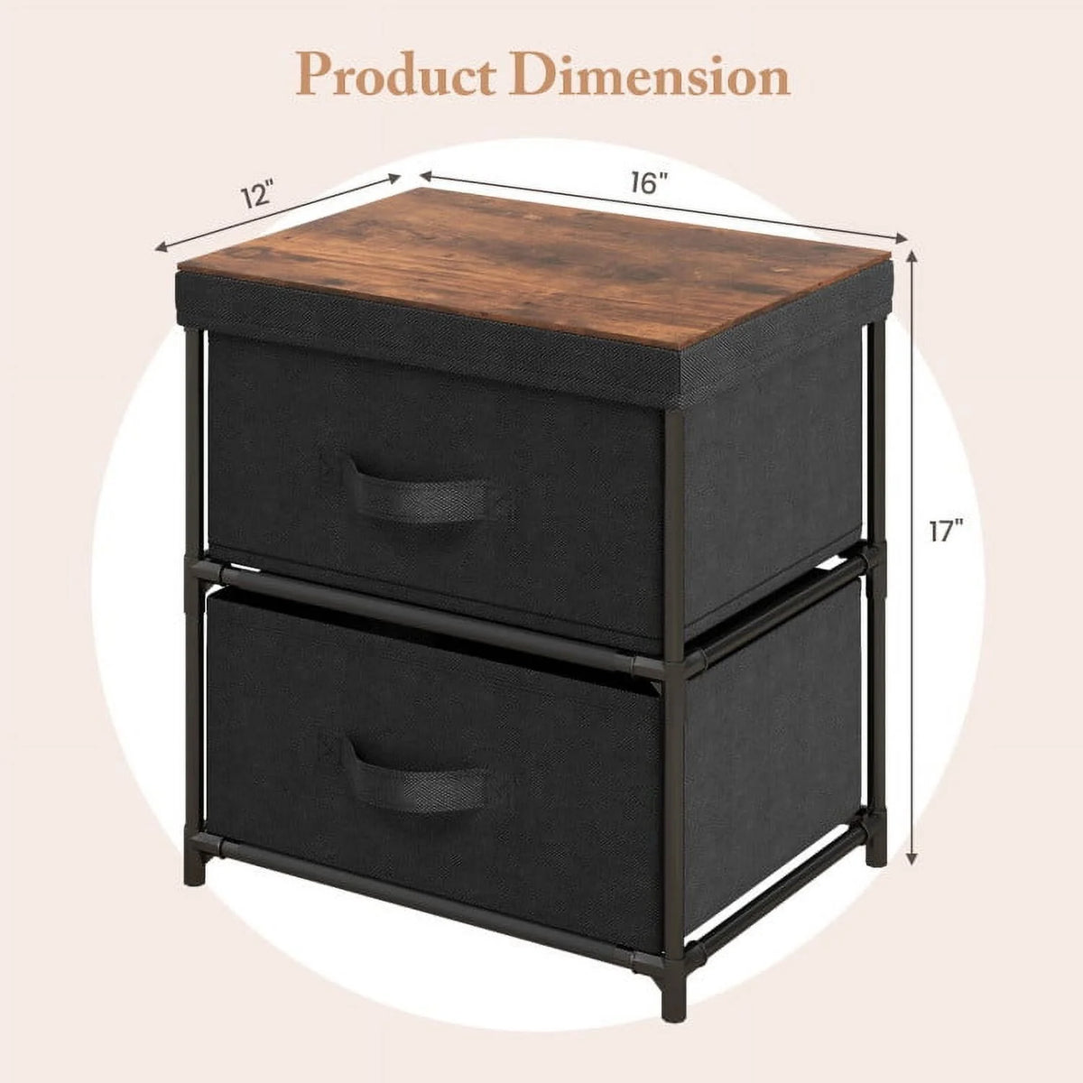 Grey Rustic Brown 2 Drawer Nightstand J9767