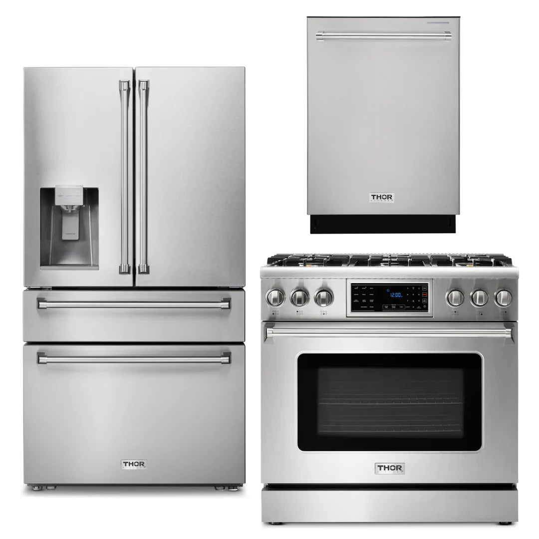 36 Gas Range, Refrigerator with Water and Ice Dispenser, Dishwasher D80594