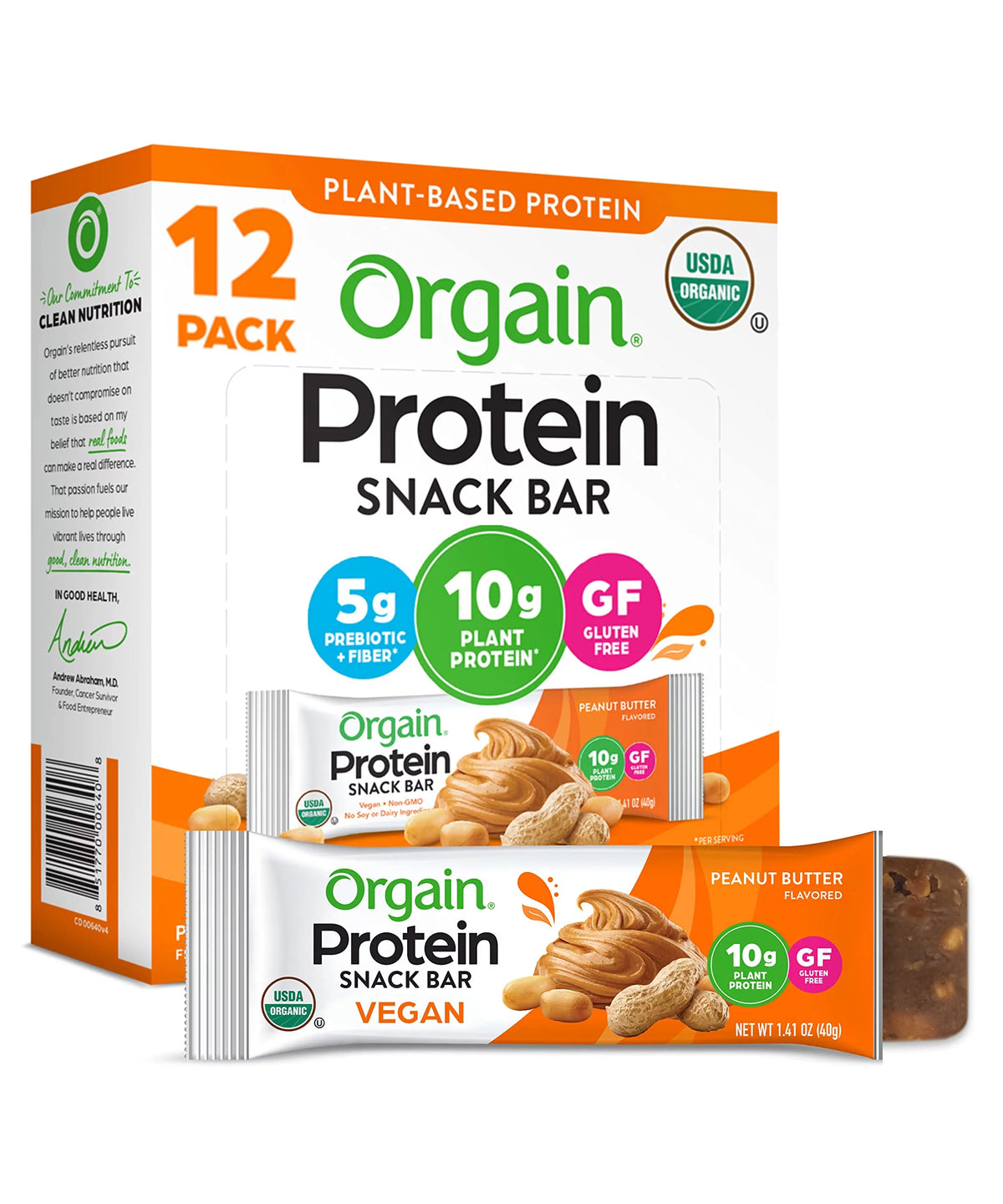 Organic Peanut Butter Vegan Gluten Free Protein Bar 12 Count V831530