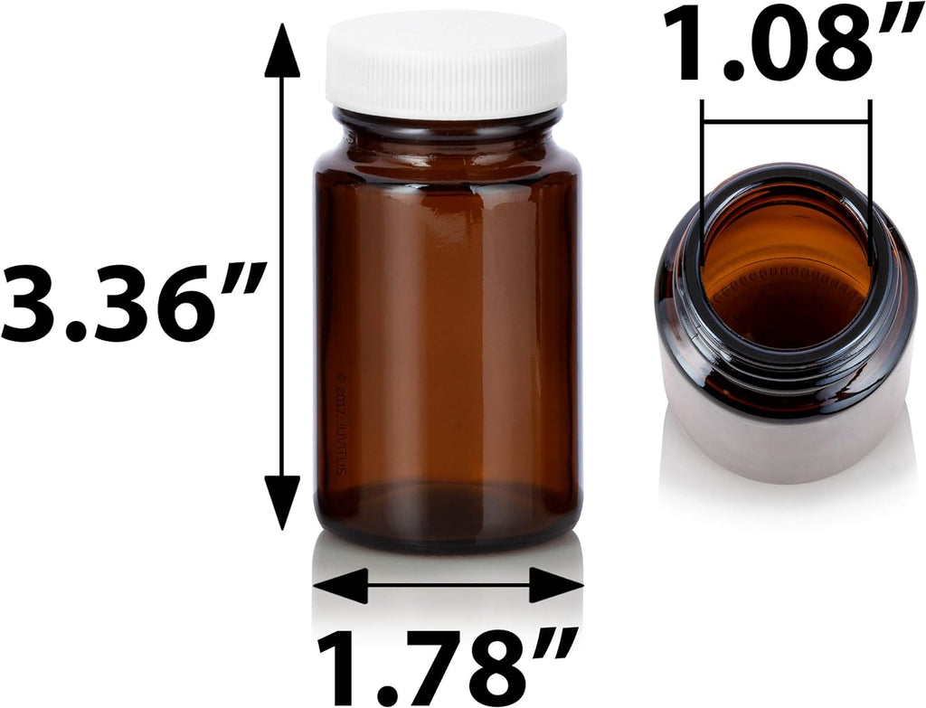 Amber Glass Wide Mouth Packer Bottle With White Ribbed Lid (6 Pack) Y84743