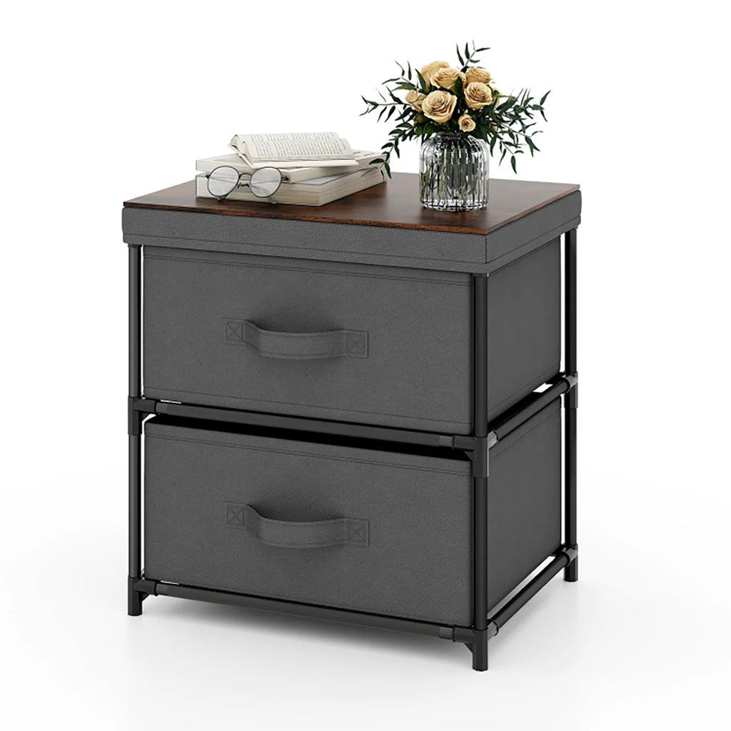Grey Rustic Brown 2 Drawer Nightstand J9767
