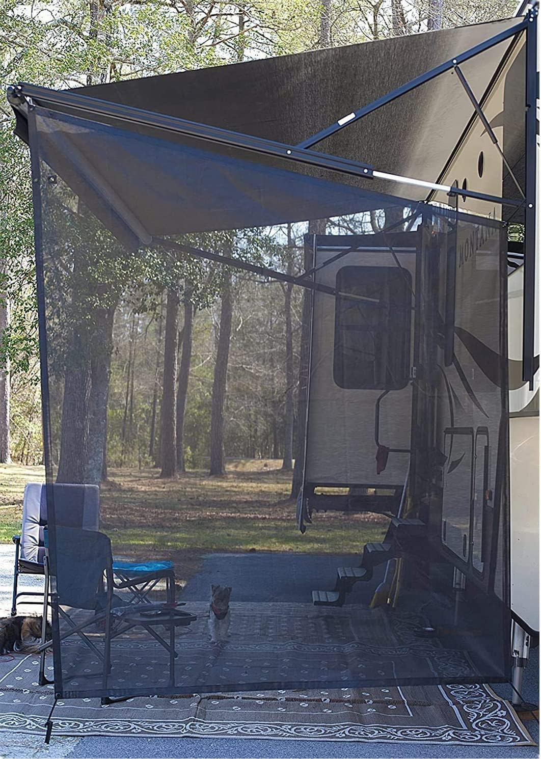RV Awning Side Sun Shade 9’ x 7’ Black Mesh Screen Kit S9285
