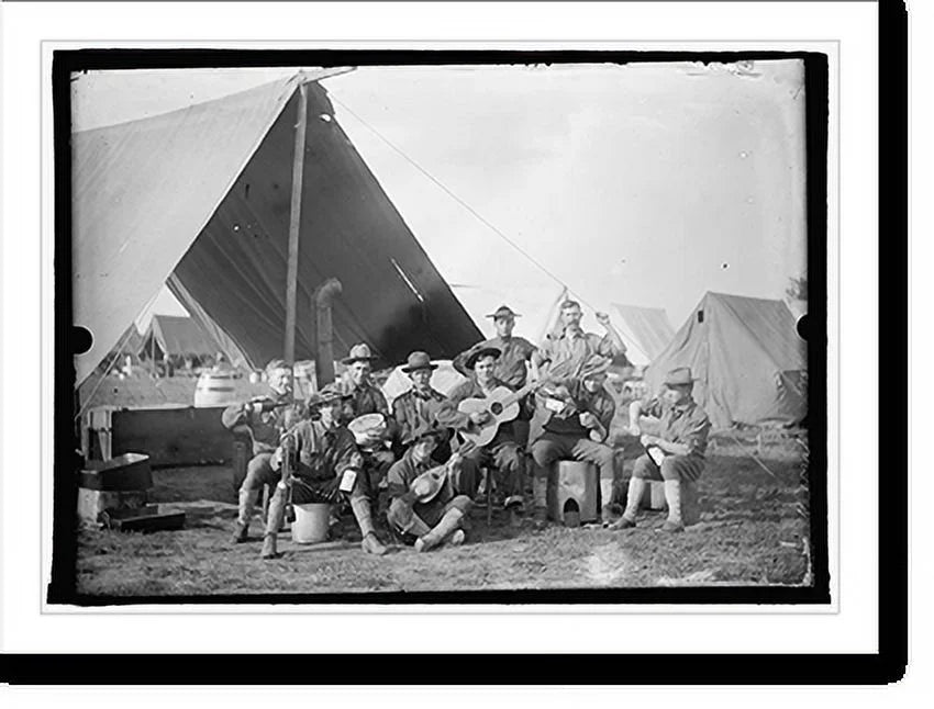 Historic Framed Print, U.S. Army group of soldiers in front of tent, 17-7/8" x 21-7/8" X835436