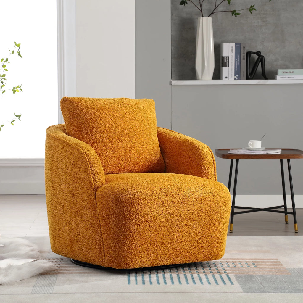 Soft Boucle Upholstered Swivel Barrel Chair D2639