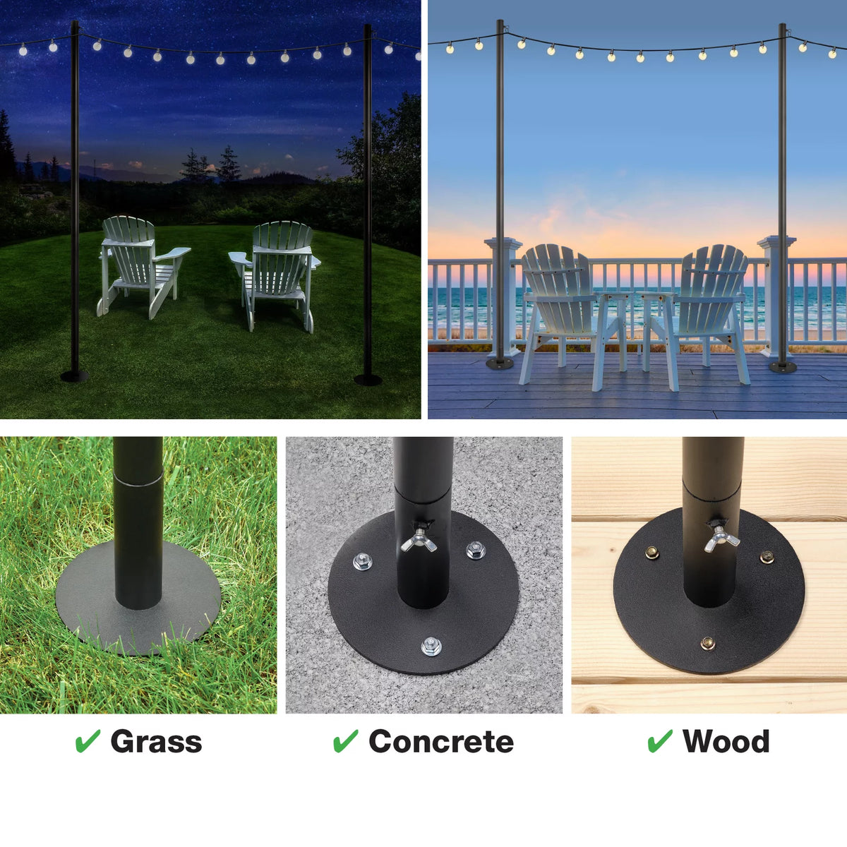 Bistro String Light Poles 4 Pack Extends to 10 Feet P1206