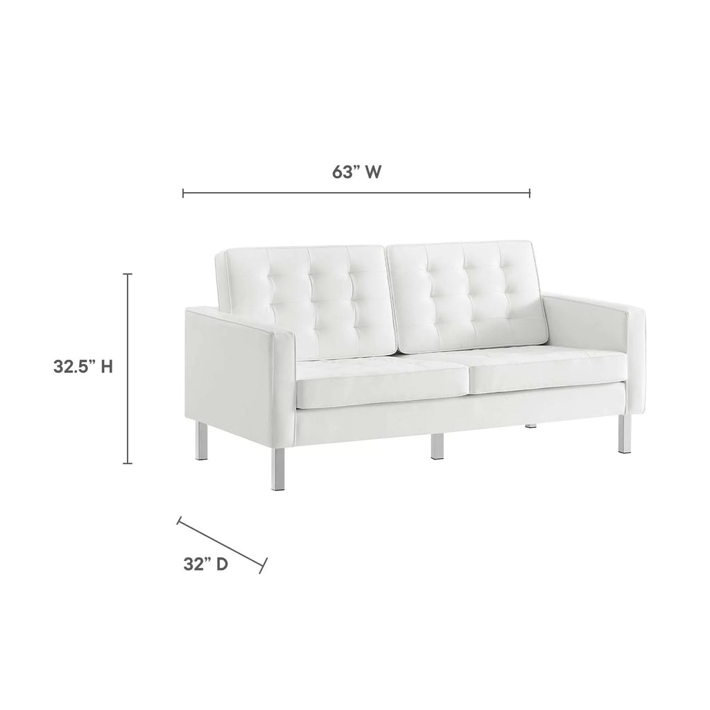 Silver White Tufted Vegan Leather Loveseat Z9770