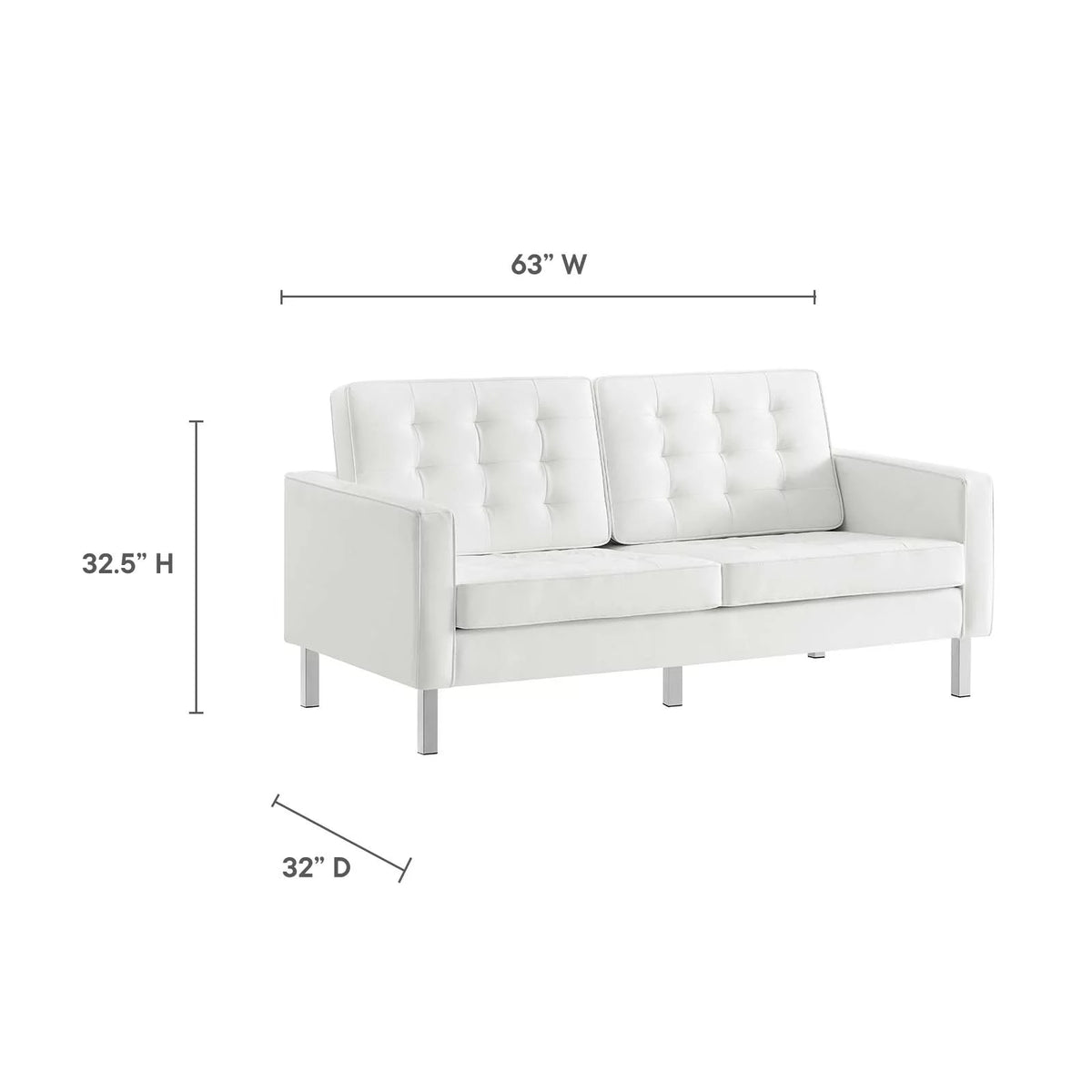 Silver White Tufted Vegan Leather Loveseat Z9770