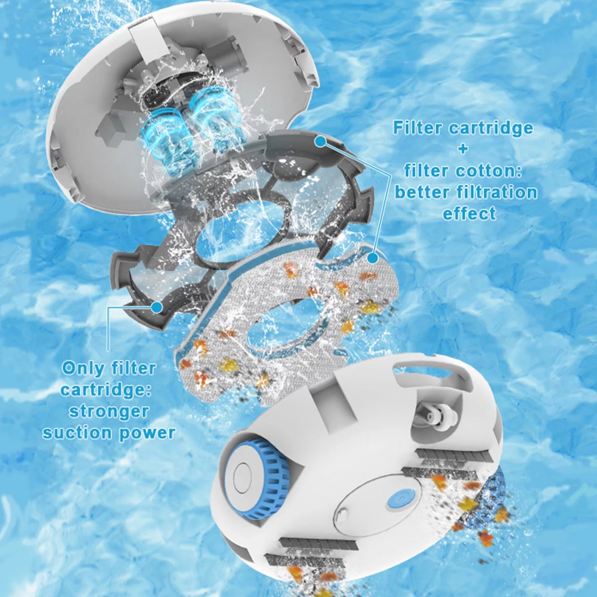 Cordless Robotic Pool Vacuum Cleaner 7500mAh Rechargeable IPX8 Waterproof P386