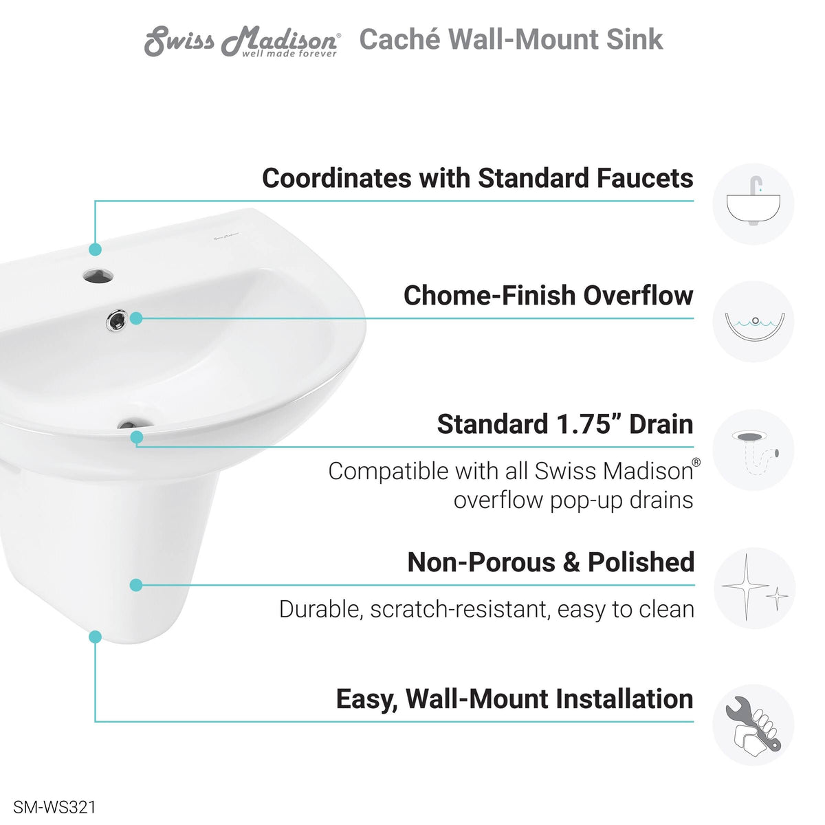 Glossy White Wall Mount Sink B1118
