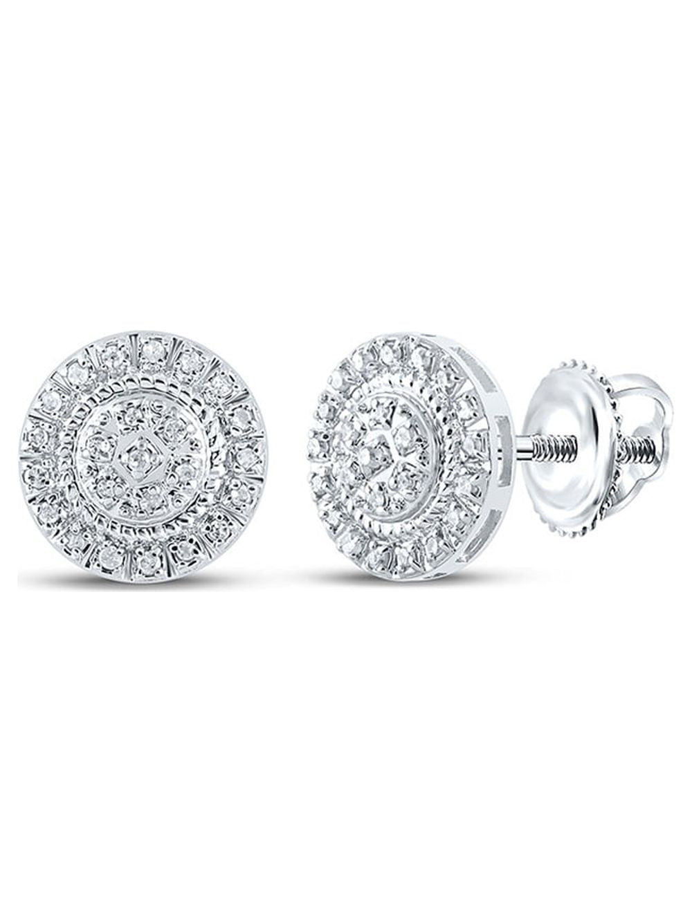 10kt White Gold Mens Round Diamond Cluster Earrings 1/8 Cttw U534899