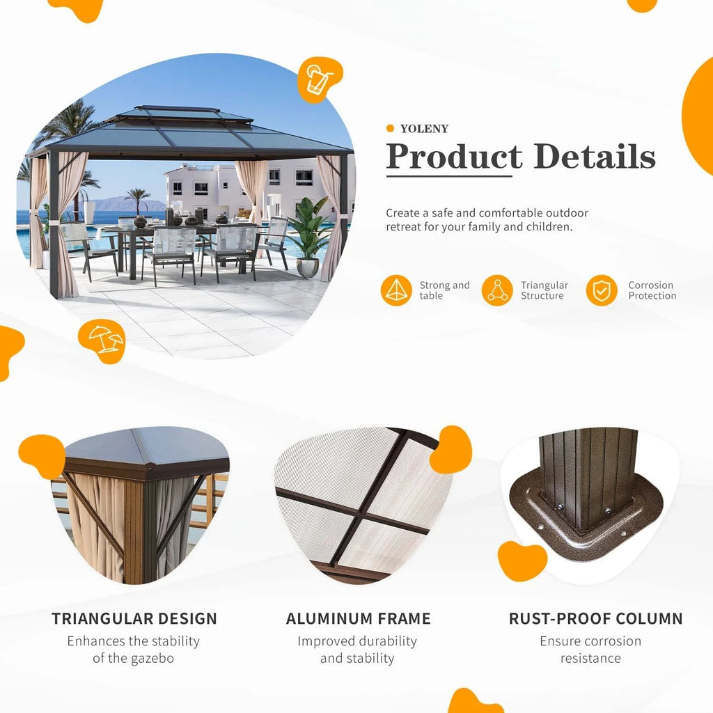 10'x13' Polycarbonate Double Roof Aluminum Hardtop Gazebo R3030