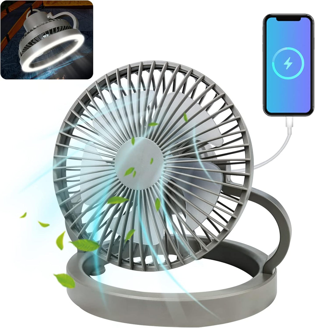 White Rechargeable Camping Fan with LED Lantern, Pack of 2 I5394