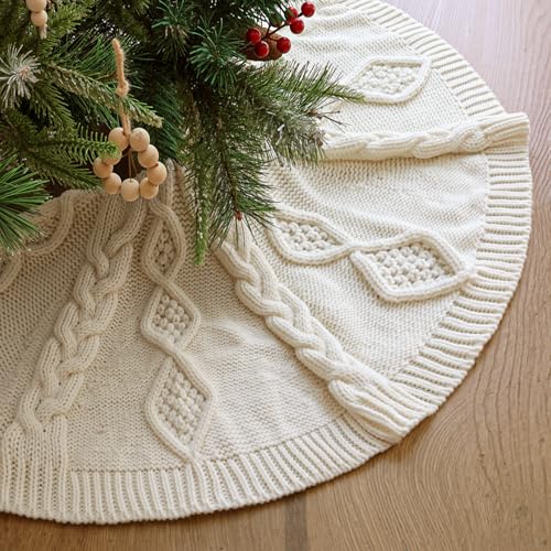 48 Inch Braided Cable Knit Cream White Tree Skirt L81175