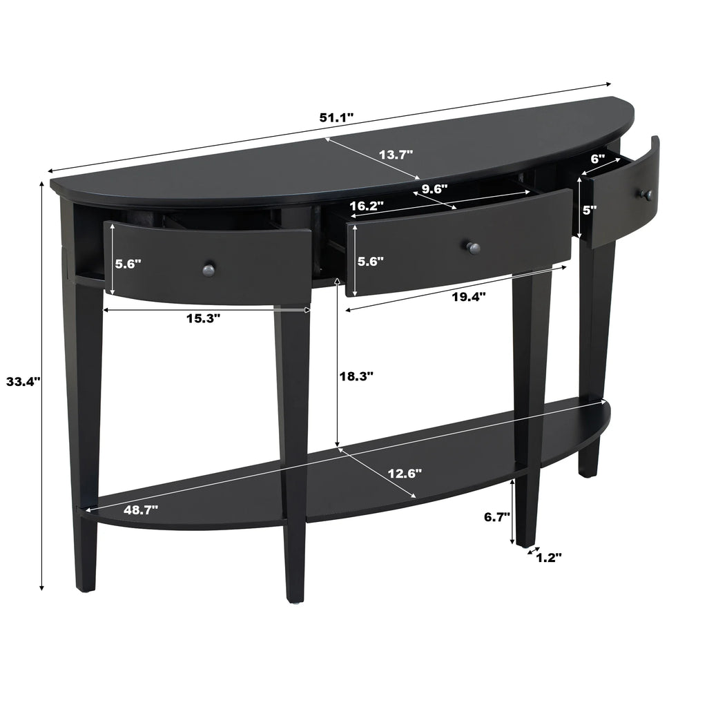 Black Curved Console Table with 3 Drawers T34216