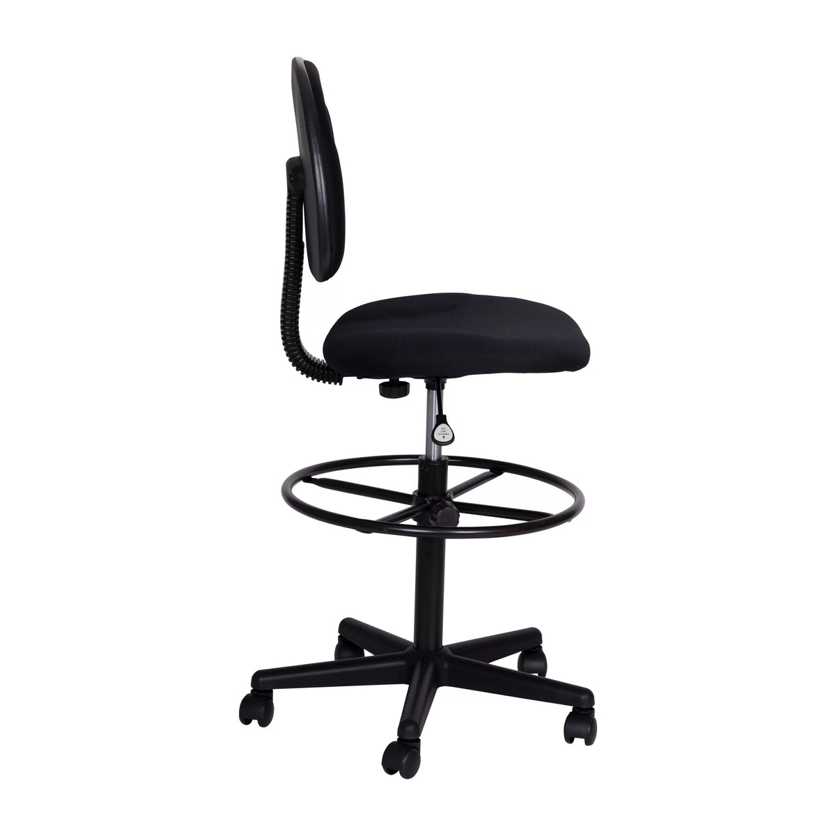 Black Fabric Mid-Back Drafting Chair with Footring P69846