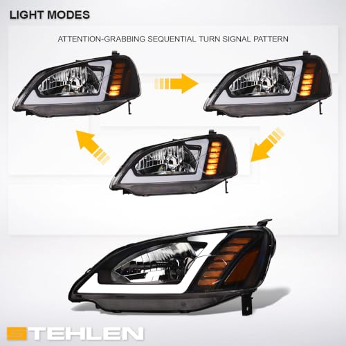 Compatible With 2001-2003 Honda Civic LED Headlights Black E400