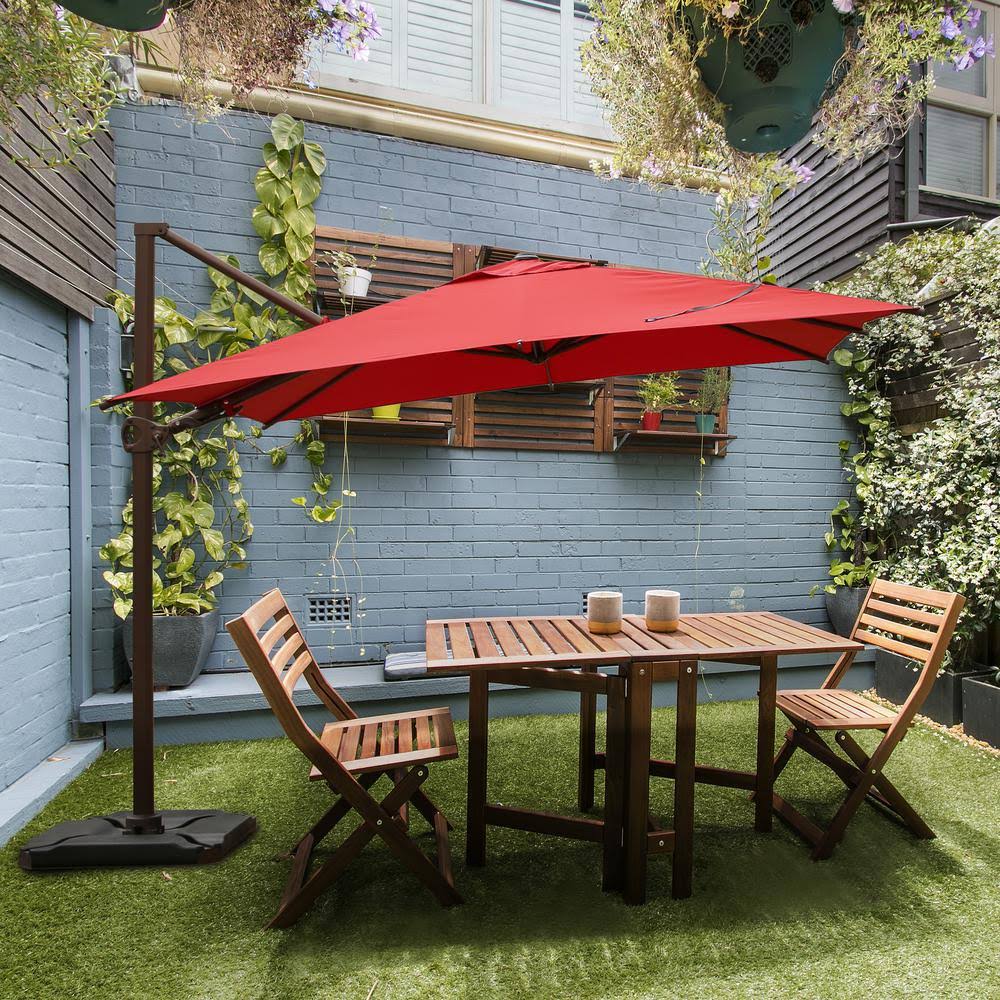10 ft. x 10 ft. 360-Degree Rotating Aluminum Cantilever Patio Umbrella with Base Weight in Dark Red Y105
