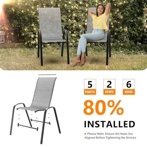 Black Set of 6 Stackable Outdoor Dining Chairs with Sling High Back and Armrests P3451