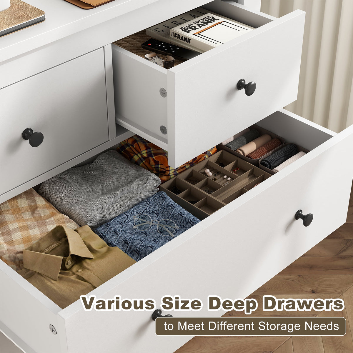 White Wood Dresser with 10 Deep Drawers J28186