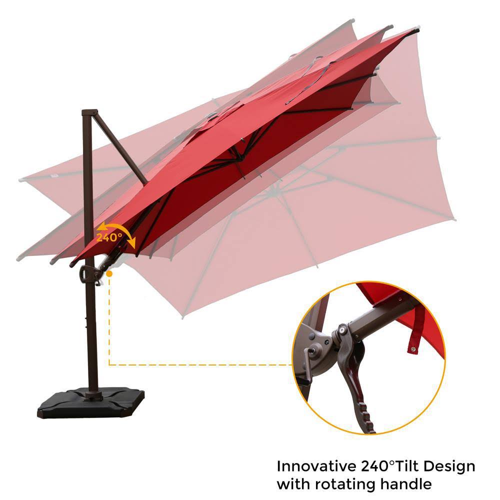 10 ft. x 10 ft. 360-Degree Rotating Aluminum Cantilever Patio Umbrella with Base Weight in Dark Red Y105