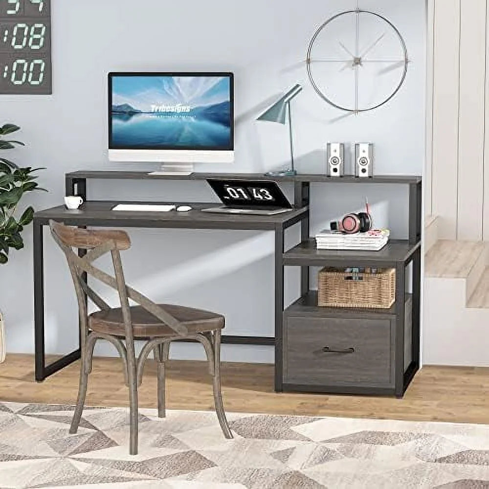 60 inch Computer Desk with File Drawer and Shelves X2881