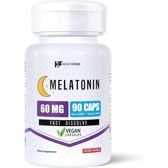 Melatonin 60mg 90 Veg Capsules Gluten-Free Non-GMO Unflavored X560