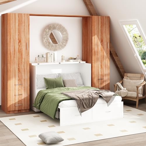 White Queen Size Murphy Cabinet Bed with Drawers G181933