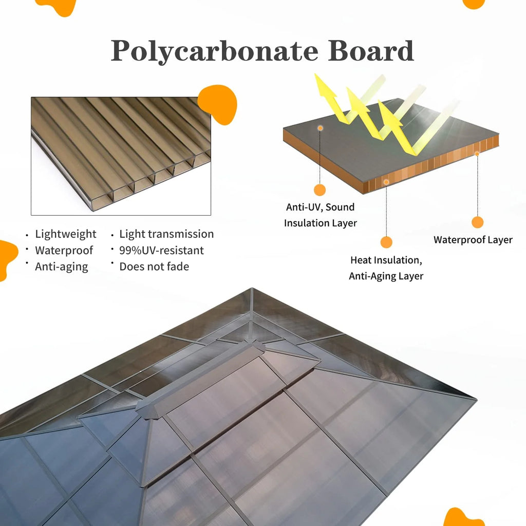 10'x13' Polycarbonate Double Roof Aluminum Hardtop Gazebo R3030