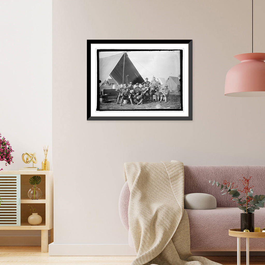 Historic Framed Print, U.S. Army group of soldiers in front of tent, 17-7/8" x 21-7/8" X835436